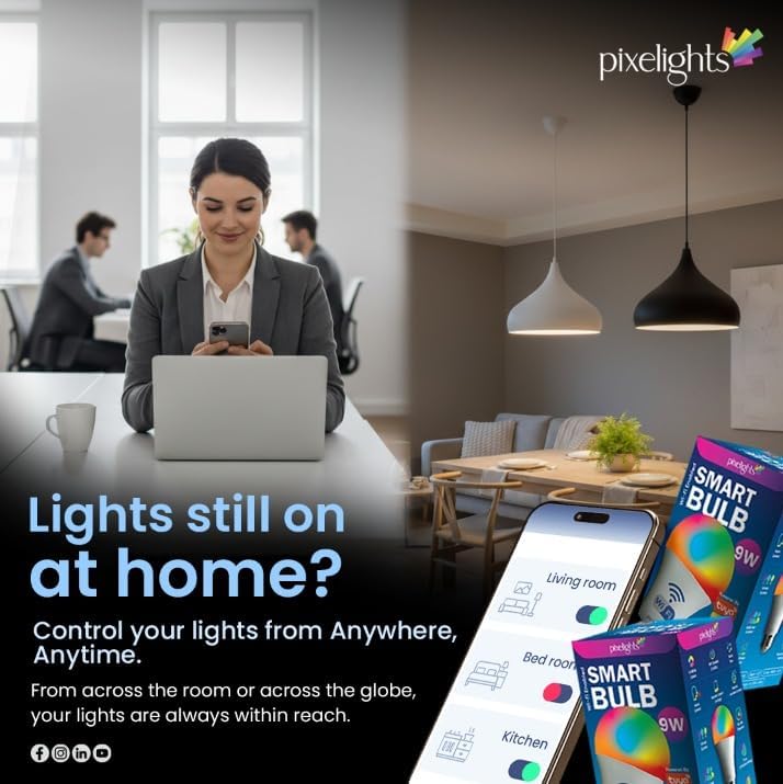 SMART BULB E27 WiFi LED, 2Years Warranty, Music Sync, 16 Million Colors, Voice Control, works with Alexa and Google Assistant, Timer Function, Control from Anywhere.
