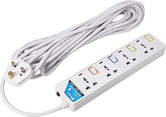 Narken E-Series Electric Universal Extension Cord 4 Socket 10 Meter Power Strip wire, 13A Fuse surge With Separate Single Switch and Indicate light, Max 13A, 3250W, AC 250V