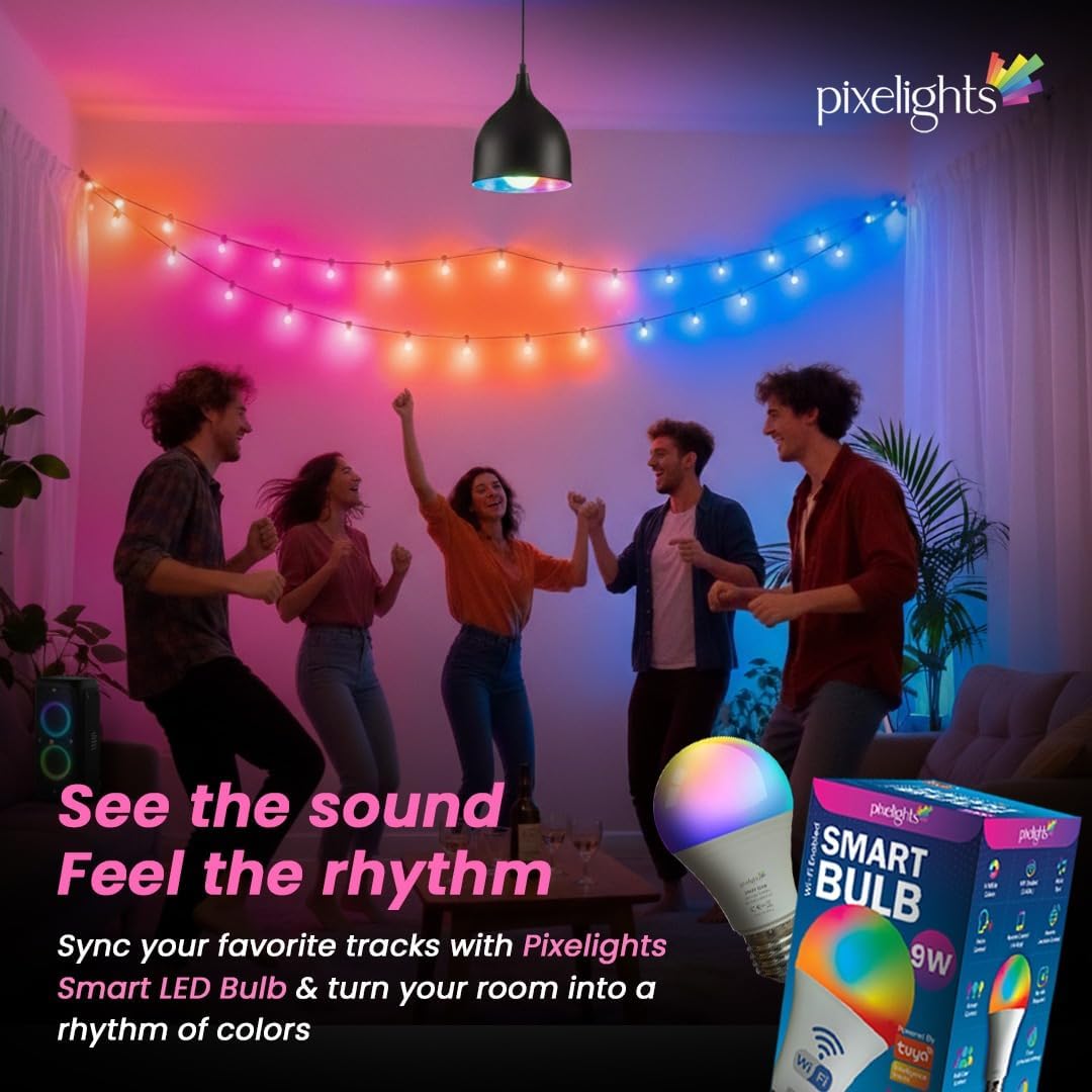 SMART BULB E27 WiFi LED, 2Years Warranty, Music Sync, 16 Million Colors, Voice Control, works with Alexa and Google Assistant, Timer Function, Control from Anywhere.
