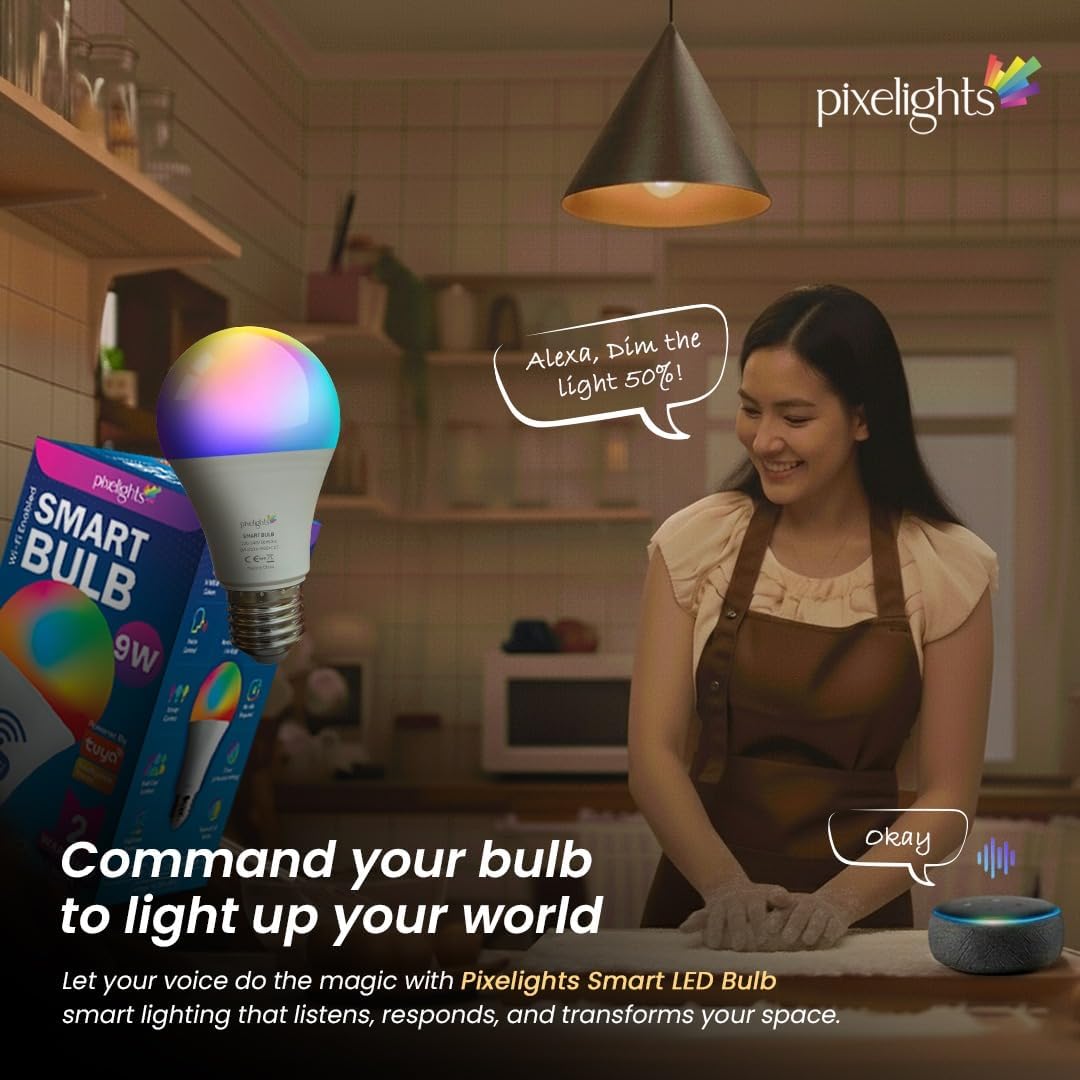 SMART BULB E27 WiFi LED, 2Years Warranty, Music Sync, 16 Million Colors, Voice Control, works with Alexa and Google Assistant, Timer Function, Control from Anywhere.