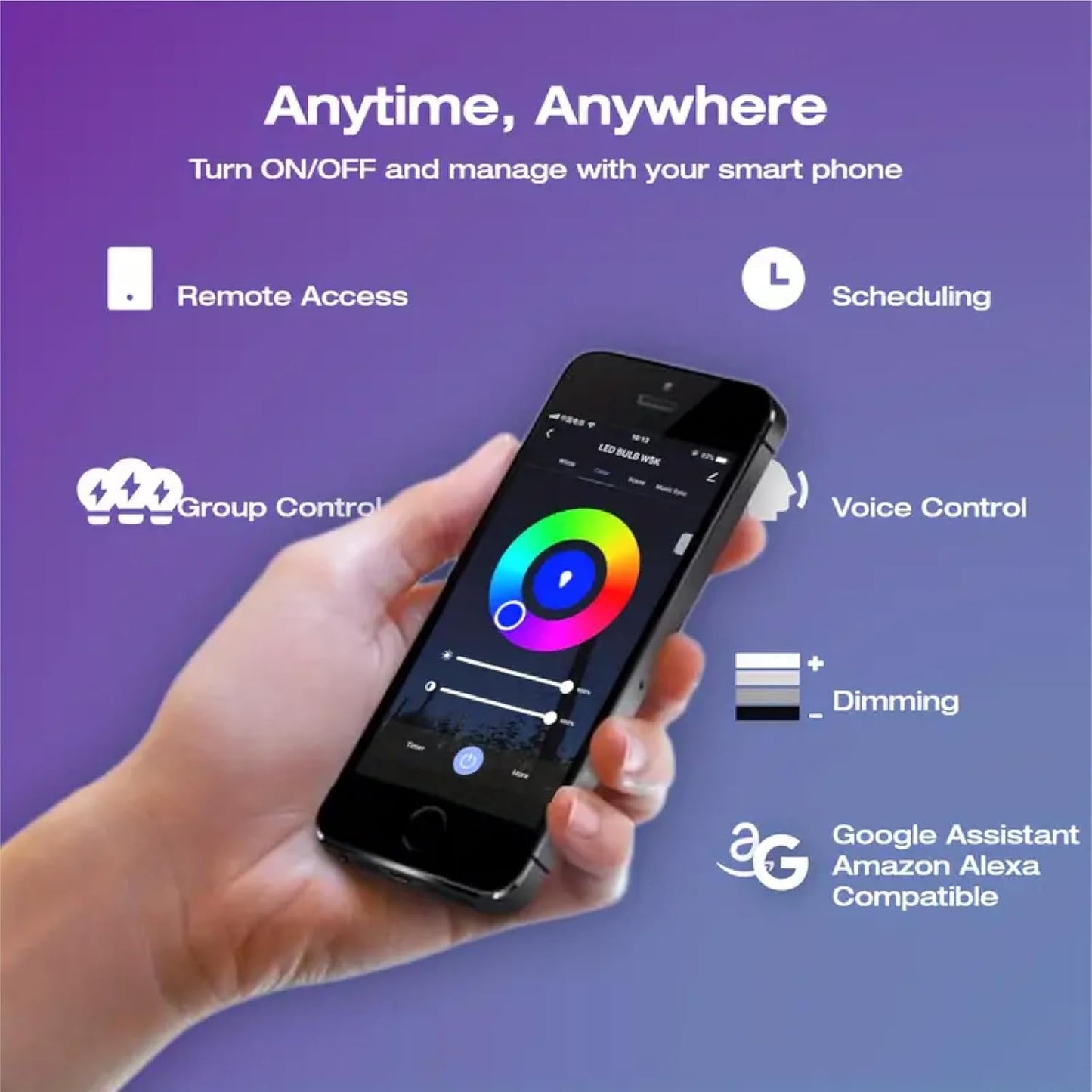 SMART BULB E27 WiFi LED, 2Years Warranty, Music Sync, 16 Million Colors, Voice Control, works with Alexa and Google Assistant, Timer Function, Control from Anywhere.