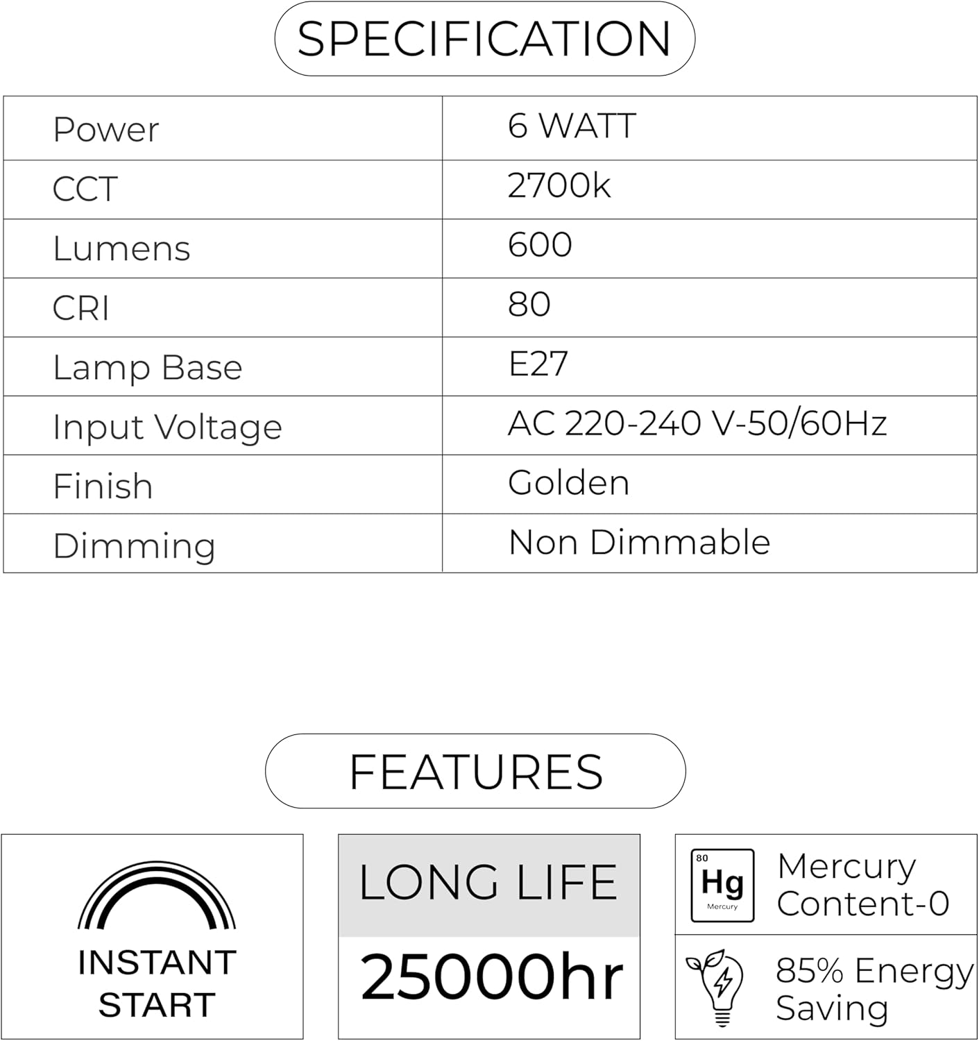 Mega Globe Filament Bulb, 60W Equivalent, 2Years Warranty, G80 (80mm*120mm) 6W LED E27 Edison Bulb, 2700K Warm White, 25000hr Lifespan, Antique Golden Glass Decoration Bulb