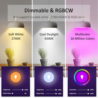 SMART BULB E27 WiFi LED, 2Years Warranty, Music Sync, 16 Million Colors, Voice Control, works with Alexa and Google Assistant, Timer Function, Control from Anywhere.