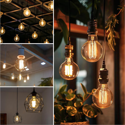 Mega Globe Filament Bulb, 60W Equivalent, 2Years Warranty, G80 (80mm*120mm) 6W LED E27 Edison Bulb, 2700K Warm White, 25000hr Lifespan, Antique Golden Glass Decoration Bulb