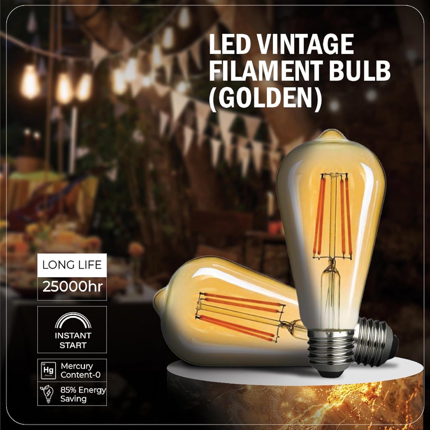 LED Vintage Edison Bulb, 6W E27, ST64 Golden, 2700K Warm White, 2Years Warranty, Antique Style Retro, 600Lumens, 25000Hr Long Life, CE