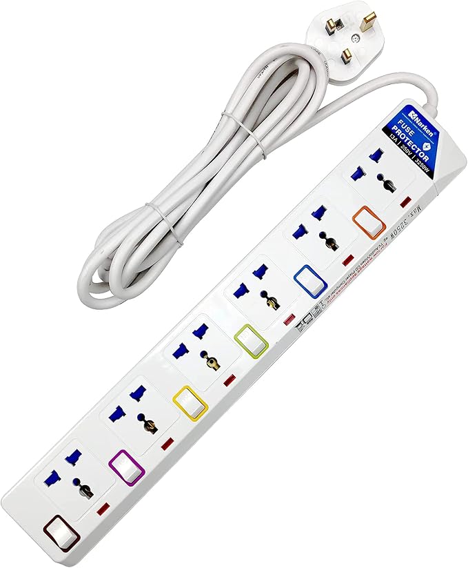 N Narken Narken TC E6-5 E-Series Extension Cord, 6 Ways 5 Meter Electric Universal Power Strip wire, 13A Fuse surge With Separate Single Switch and Indicate light, Max 13A, 3250W, AC 250V