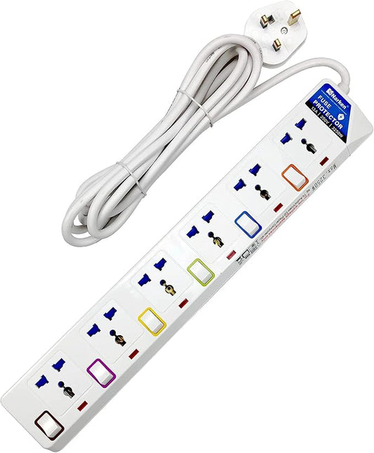 N Narken Narken TC E6-5 E-Series Extension Cord, 6 Ways 5 Meter Electric Universal Power Strip wire, 13A Fuse surge With Separate Single Switch and Indicate light, Max 13A, 3250W, AC 250V